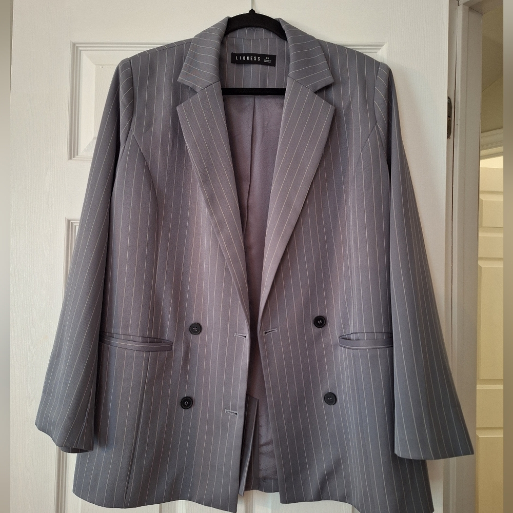 Lioness Gray Pinstripe Oversized Blazer